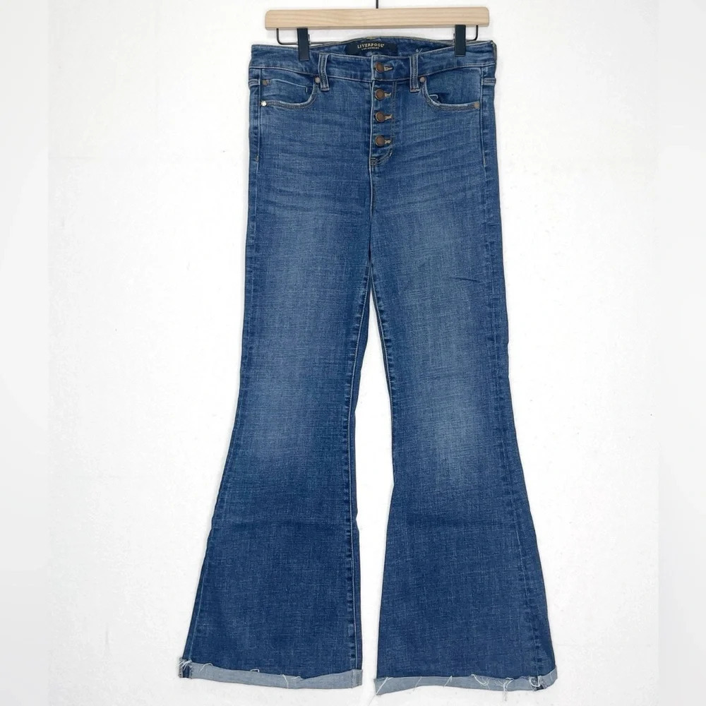 Liverpool Flare Button Fly Frayed Hem Jeans LM4430CH1 Size 6/28 Missoula - Picture 4 of 11